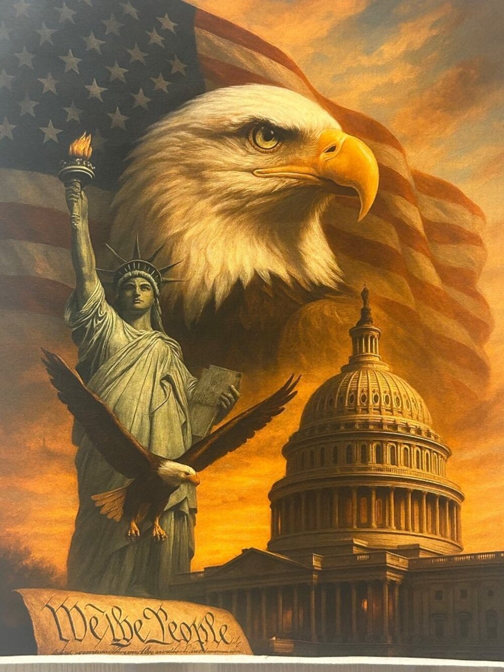 Patriotic Cotton Tote Bag Eagle Statue Of Liberty Capitol Reusable Eco-Friendly - Picture 1 of 3